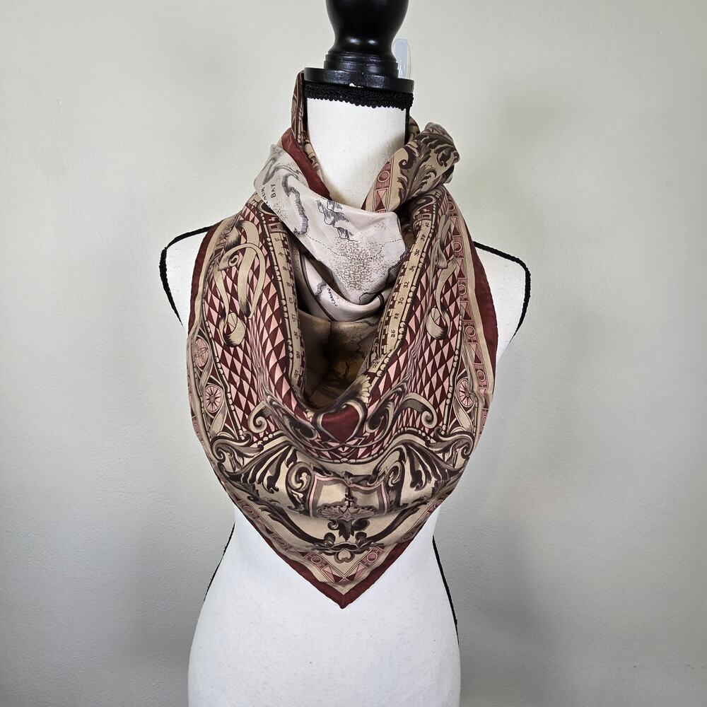 Vintage Ellen Tracy Silk Scarf Barbariae Carte Du Voyage Old Money Regency Work